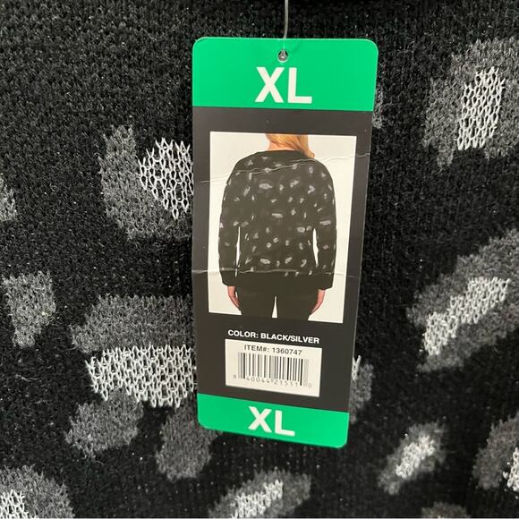 New! Kendall + Kylie Black Leopard Animal Print Crewneck Sweater Womens XL - Picture 3 of 7